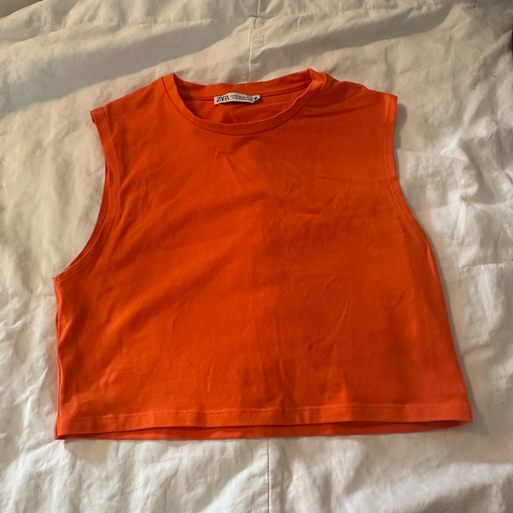 Zara Vibrant Orange Muscle Tank Crop Top